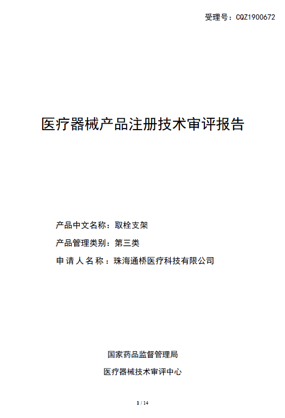 取栓支架注册技术审评报告1