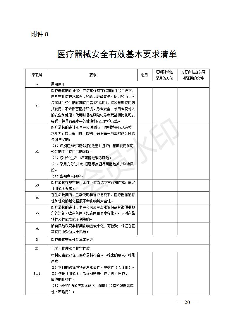 医疗器械安全有效基本要求清单