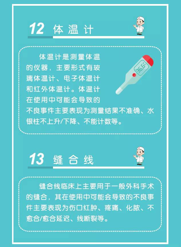 体温计、缝合线不良事件表现