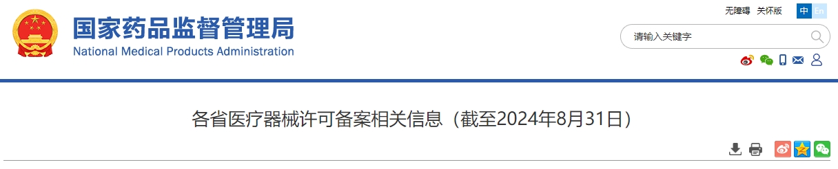 各省医疗器械许可备案相关信息(截至2024年8月31日)